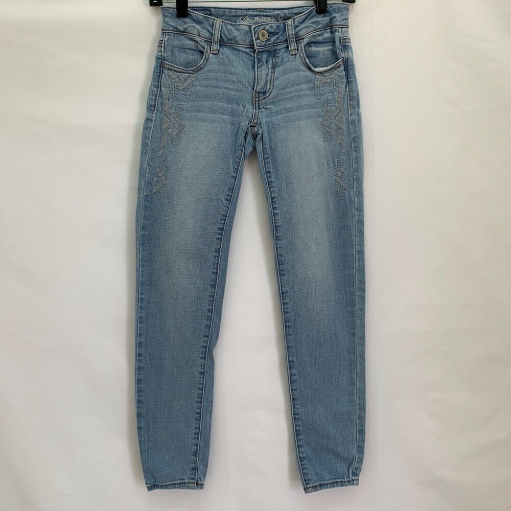 American Eagle Juniors Pants Jeans 00‎ Regular Blue Super Stretch Jegging